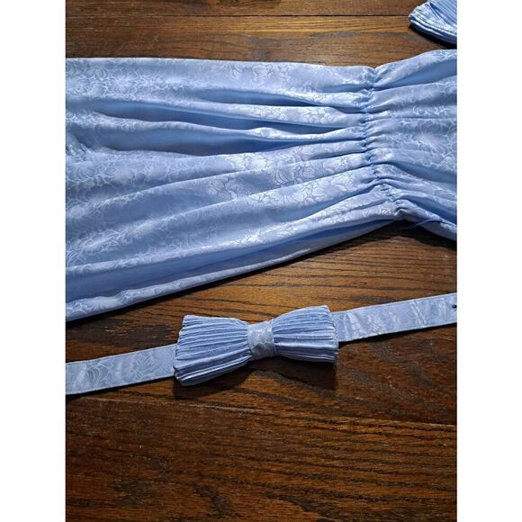 Vintage 4P Henry Lee Petite Light Blue Jacquard Dress Belt Short Pleated Sleeves - Picture 4 of 6